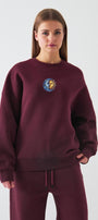 Kadın Oversize Sweatshirt Sun & Moon Baskılı Bordo – Bisiklet Yaka, 3 İplik Şardonlu Polar