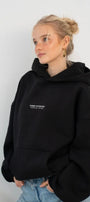 Kadın Oversize Sweatshirt Hoodie CHMP STUDIOS Siyah – Kapüşonlu, 3 İplik Polar, Kanguru Cepli