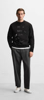 Bisiklet Yaka İçi Polar Life Story Yazı Baskılı Füme Oversize Sweatshirt