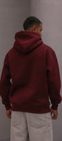 Erkek Oversize Sweatshirt Hoodie CHMP Yazlı Baskılı Bordo – Kapüşonlu, 3 İplik Polar, Kanguru Cepli