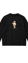 Kadın Relaxed Fit Sweatshirt Coffee Bear Baskılı Siyah – Bisiklet Yaka, 3 İplik Şardonsuz, Geniş Kol