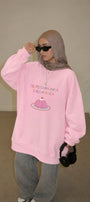 Kadın Oversize Sweatshirt Elbise Sweet Mood Baskılı Pembe – Bisiklet Yaka, 3 İplik Şardonlu Polar