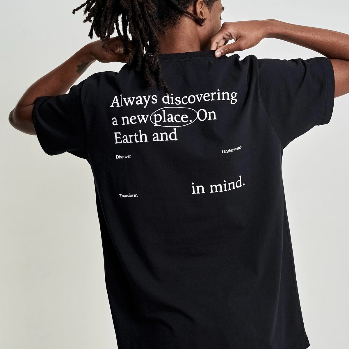 Bisiklet Yaka Discovery Baskılı Siyah Oversize Erkek T-shirt