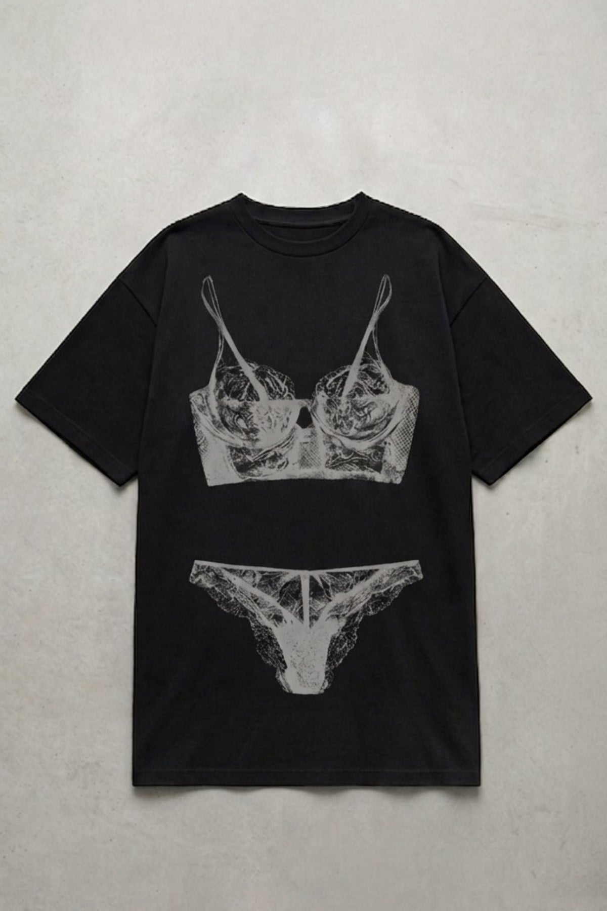 Kadın Double Oversize Rouge Intimates Baskılı Siyah – Bisiklet Yaka, Rahat Kalıp, %100 Pamuk