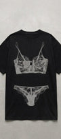 Kadın Double Oversize Rouge Intimates Baskılı Siyah – Bisiklet Yaka, Rahat Kalıp, %100 Pamuk