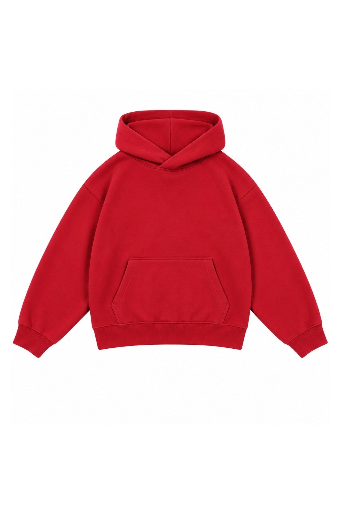 Kız Çocuk Oversize Basic Hoodie Sweatshirt Kırmızı – Kapüşonlu, Kanguru Cepli, 3 İplik Polar