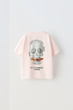 Great Time So Fun Yazılı Kuru Kafa Tasarım Baskılı Pembe Çocuk T-Shirt