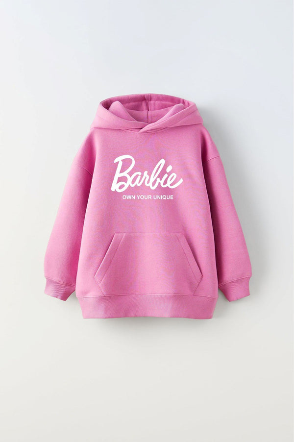 Kapüşonlu İçi Polar Barbie Own Your Unique Yazı Baskılı Pembe Unisex Hoodie Çocuk Sweatshirt