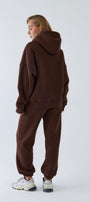  Oversize Unisex Eşofman Takımı Kahverengi – Basic, 3 İplik Polar; Kapüşonlu Üst, Lastikli Alt