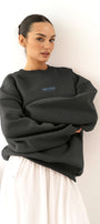 Kadın Oversize Sweatshirt CHMP STUDIOS Füme – Bisiklet Yaka, 3 İplik Şardounlu Polar