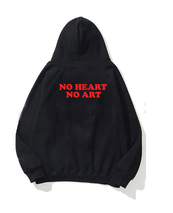 Kapüşonlu İçi Polar No Heart No Art Baskılı Siyah Unisex Hoodie Sweatshirt