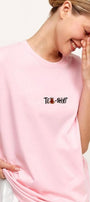Kadın Oversize Tişört Tea-Shirt Baskılı Pembe – Bisiklet Yaka, Rahat Kalıp, %100 Pamuk