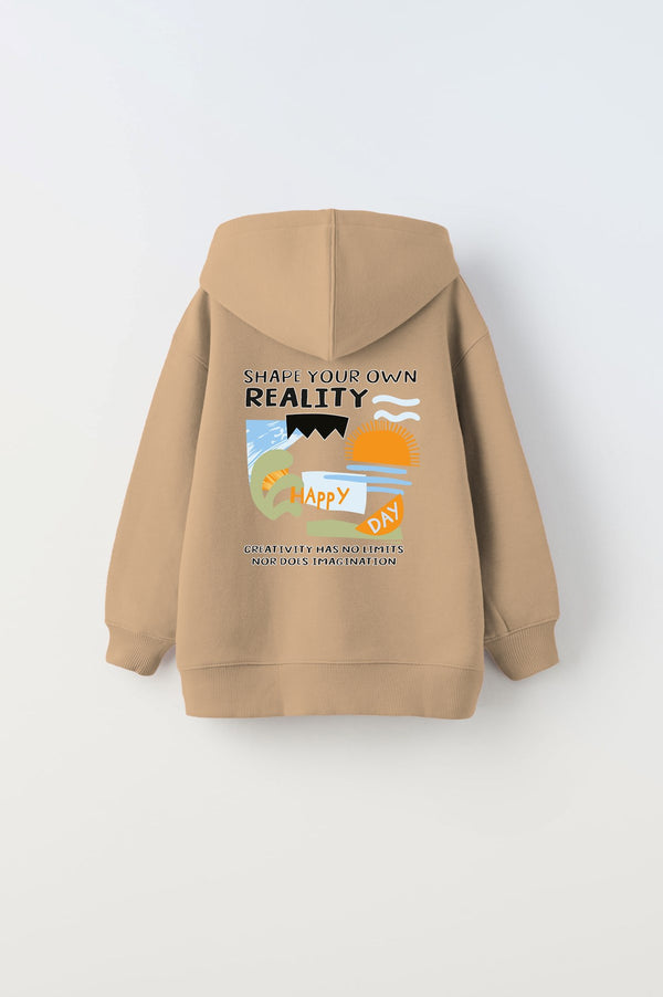 Kapüşonlu İçi Polar Shape Your Own Reality Baskılı Bej Unisex Çocuk Hoodie Sweatshirt