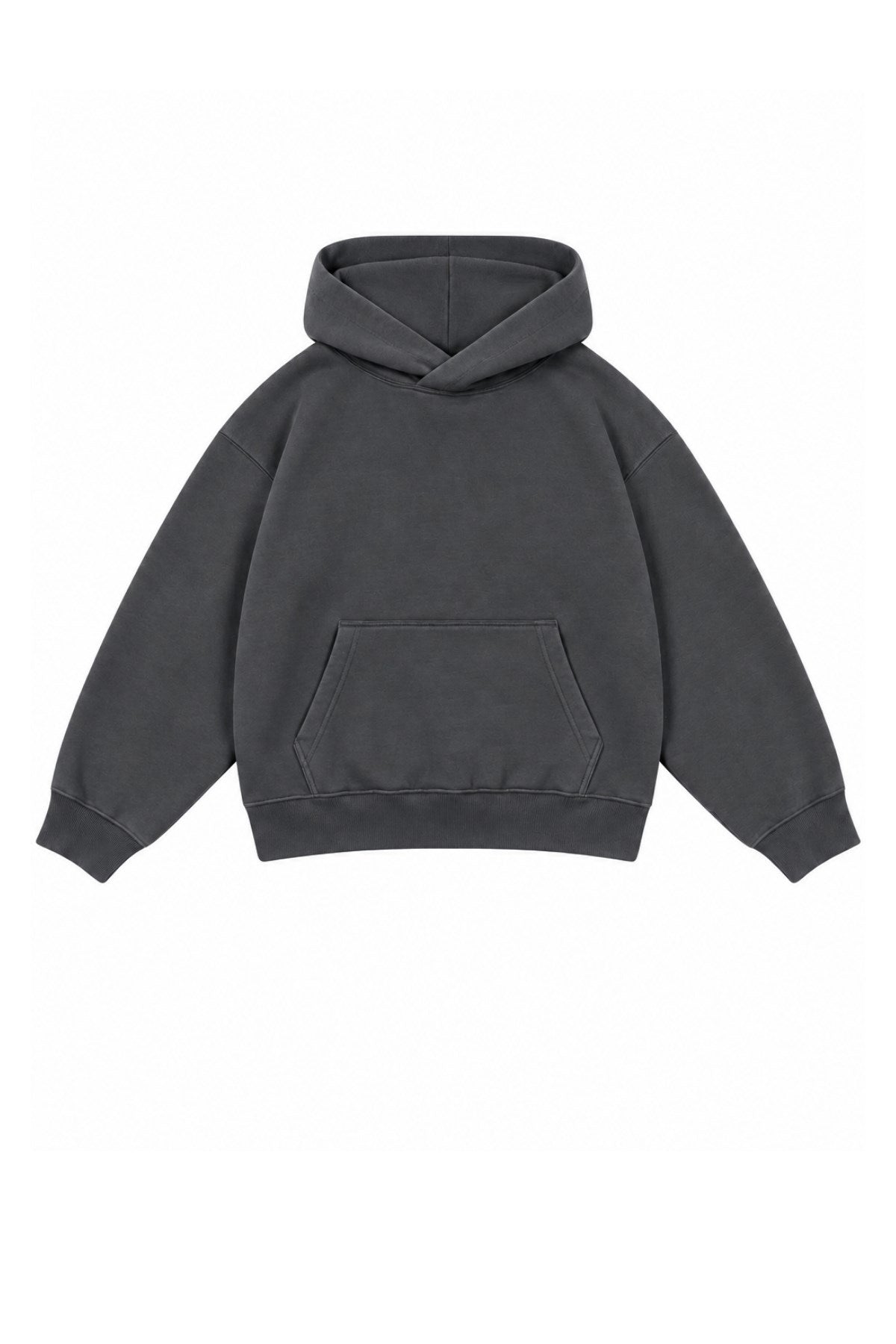 Erkek Çocuk Oversize Basic Hoodie Sweatshirt Füme – Kapüşonlu, Kanguru Cepli, 3 İplik Polar