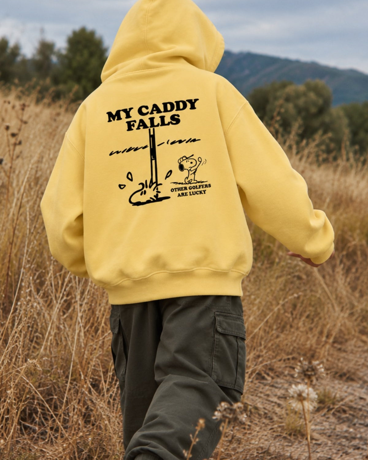 Erkek Çocuk Oversize Hoodie My Caddy Falls Baskılı Sarı – Kapüşonlu, Cepli, 3 İplik Polar