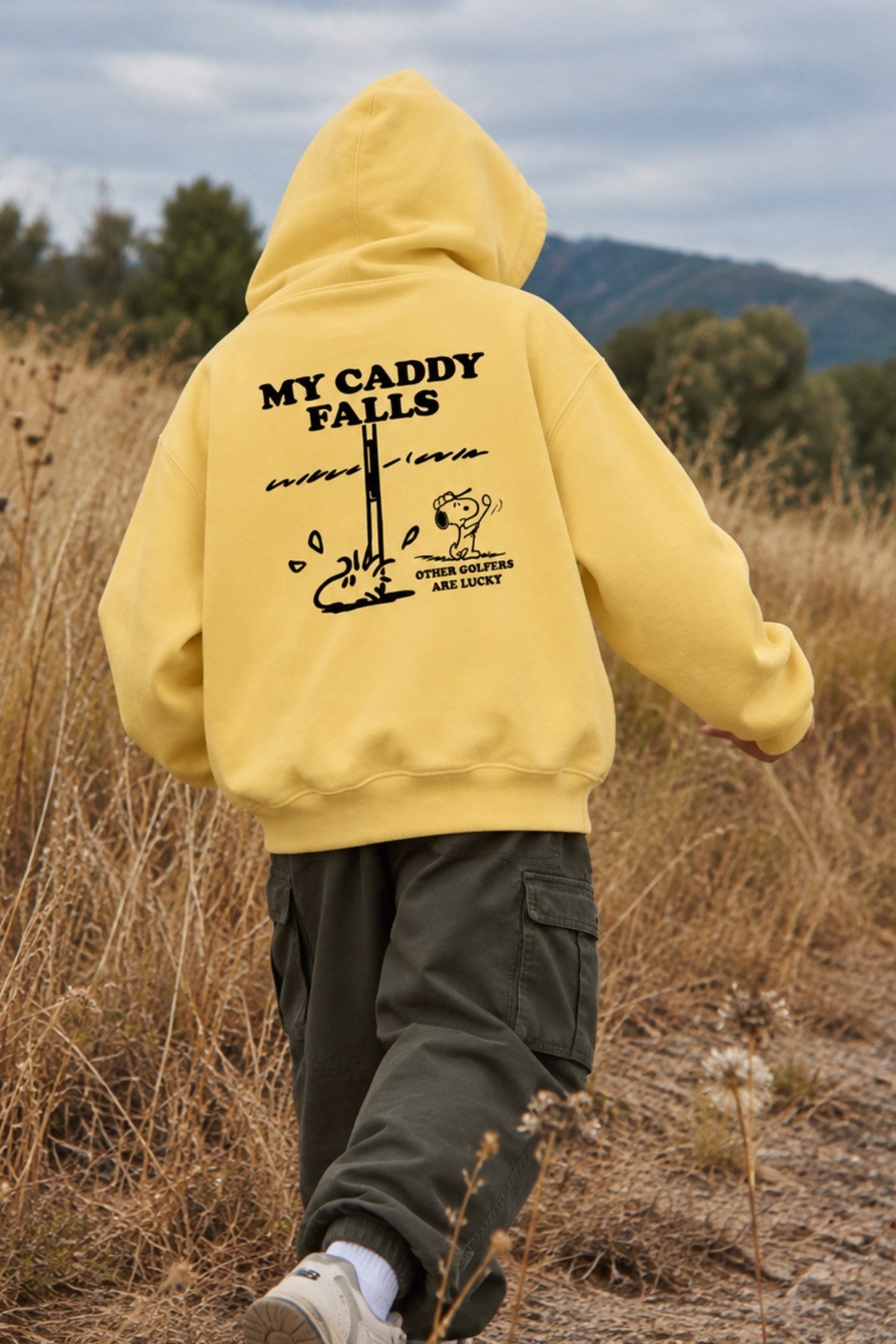 Erkek Çocuk Oversize Hoodie My Caddy Falls Baskılı Sarı – Kapüşonlu, Cepli, 3 İplik Polar