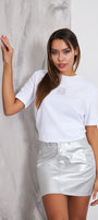 Taş Baskılı Beyaz Kadın T-Shirt