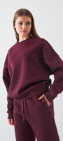 Unisex Oversize Sweatshirt Basic Bordo – Bisiklet Yaka, 3 İplik Şardonlu Polar