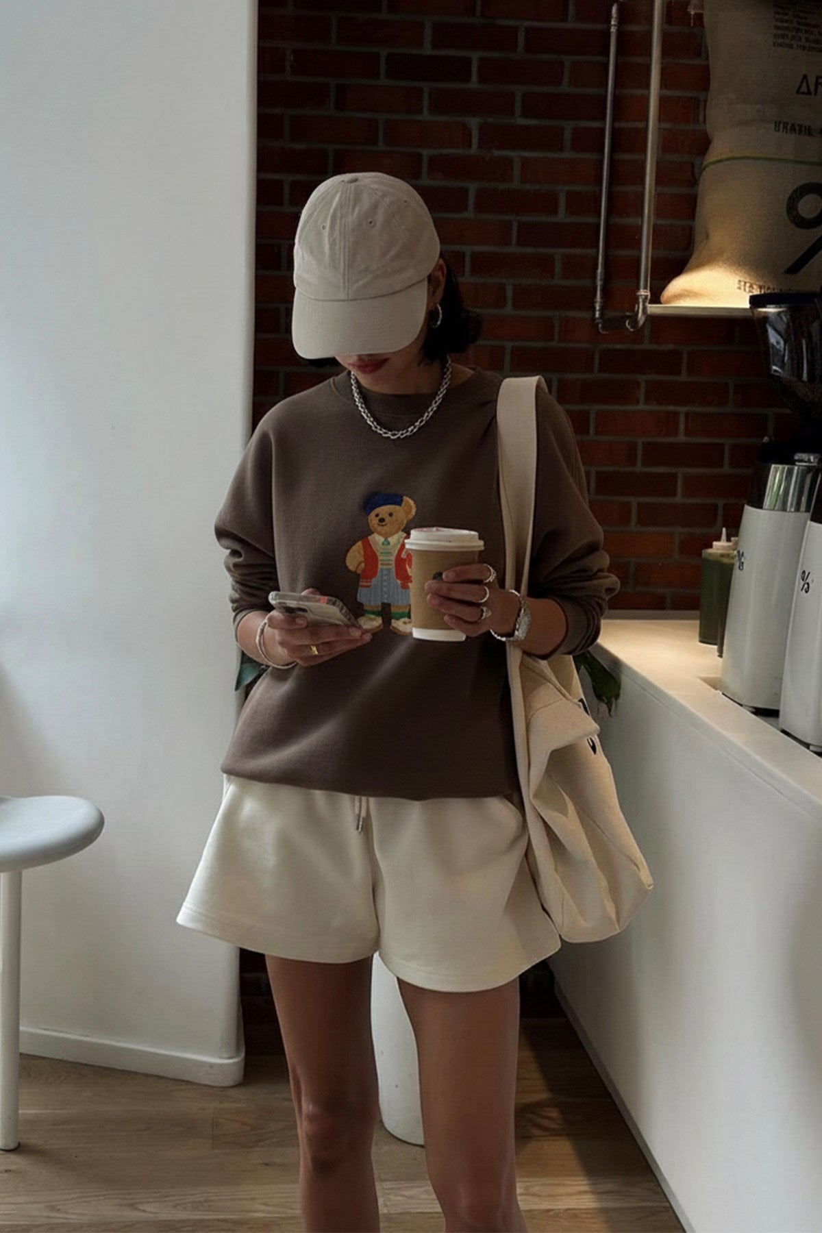 Kadın Oversize Sweatshirt Campus Bear Baskılı Kahverengi – Bisiklet Yaka, 3 İplik Şardonlu Polar