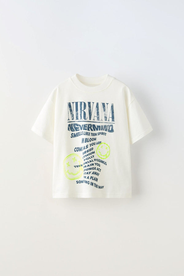 Nirvana Yazılı Smile Baskılı Beyaz Çocuk T-shirt 