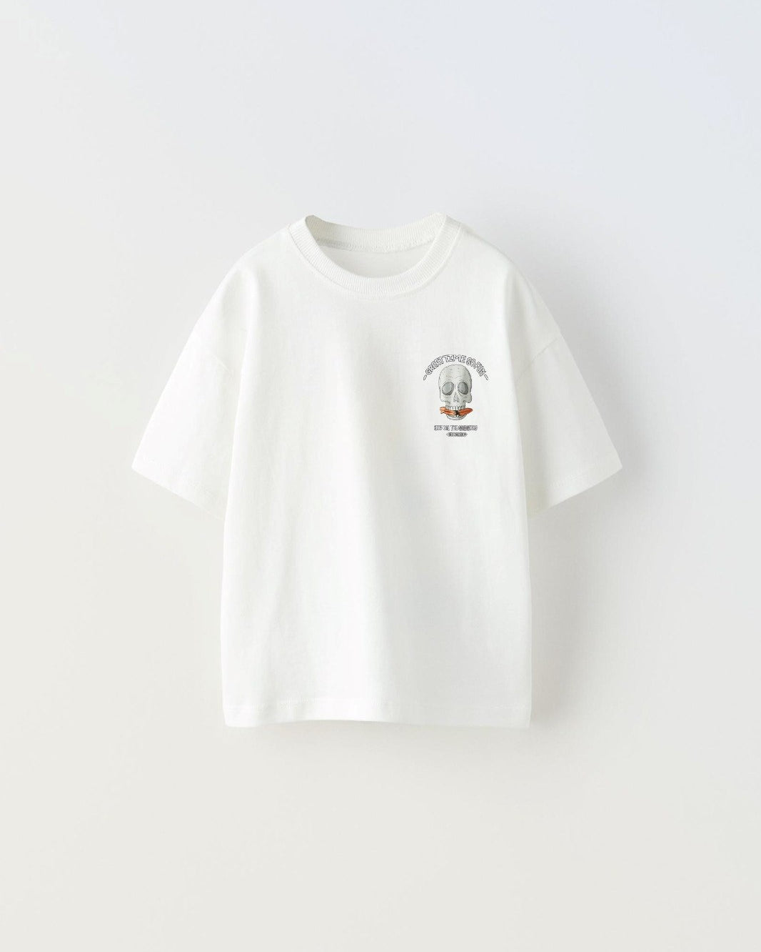 Great Time So Fun Yazılı Kuru Kafa Tasarım Baskılı Beyaz Çocuk T-Shirt