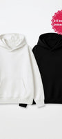Unisex 2’li Oversize Basic Hoodie Siyah & Beyaz – Kapüşonlu, Cepli, 3 İplik Şardonlu Polar