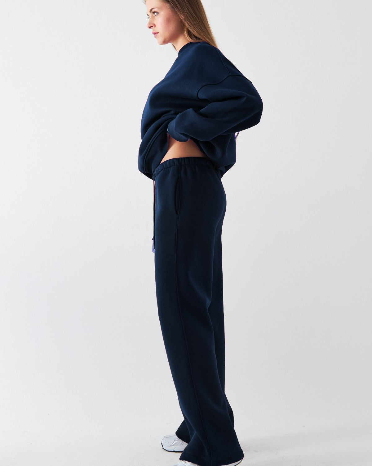 Unisex Oversize Eşofman Takımı Basic Lacivert – Bisiklet Yaka, Boru Paça, 3 İplik Şardonlu Polar
