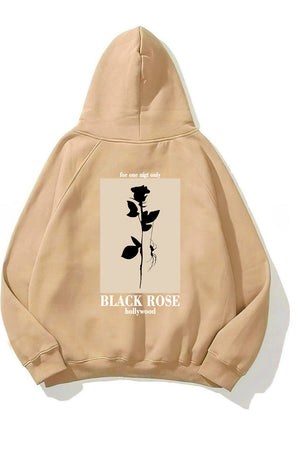 Kapüşonlu İçi Polar Black Rose Baskılı Bej Unisex Hoodie Sweatshirt