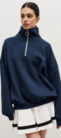 Kadın Gri Yarım Fermuarlı Ceket Sweatshirt 3 İplik Şardonlu Oversize Kesim