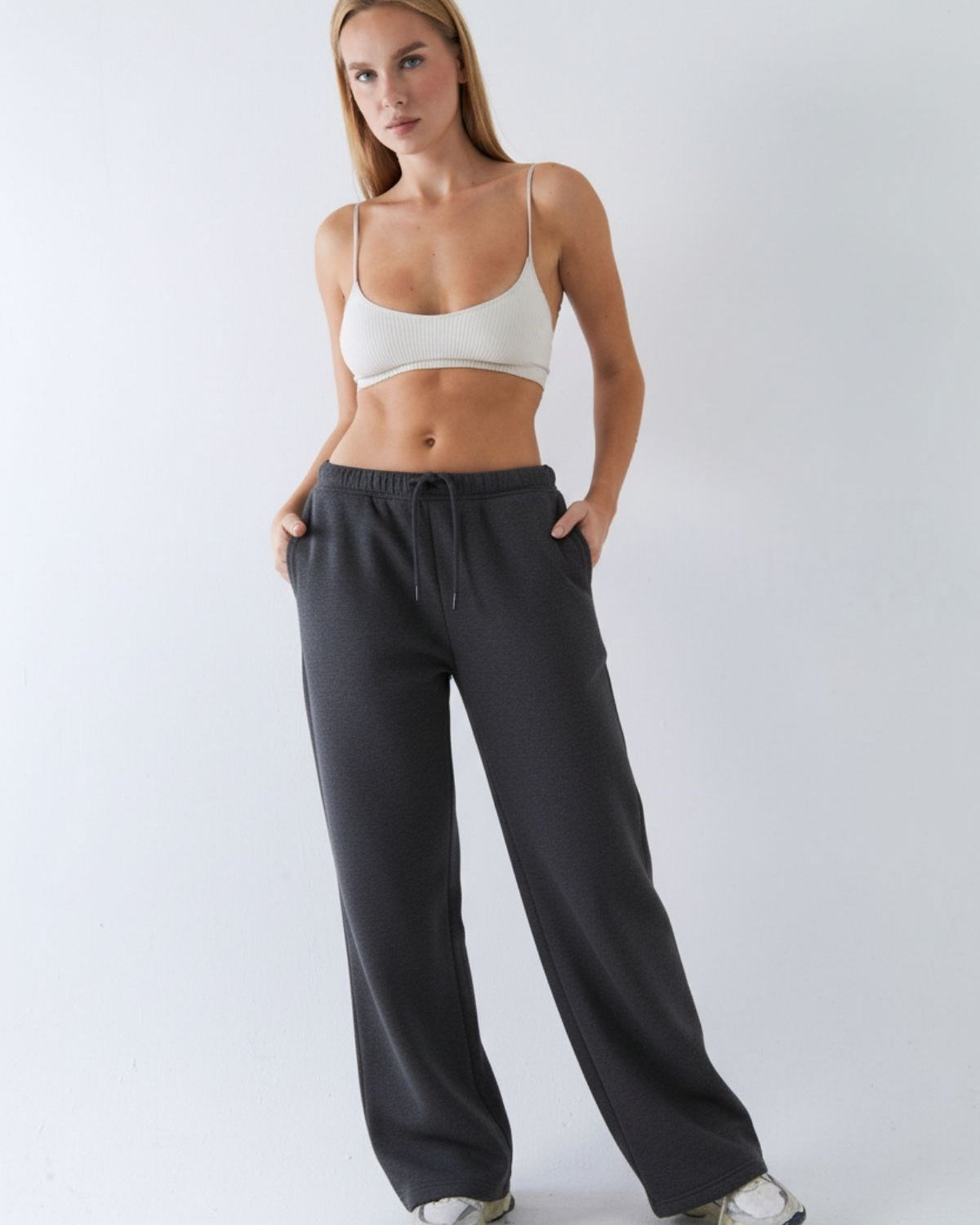 Oversize Unisex Eşofman Altı Füme Melanj – 3 İplik Şardonlu, Bol Paça, Cepli, Modern Rahat Kesim