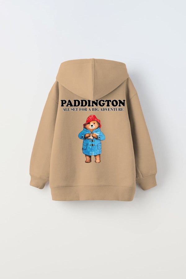 Kapüşonlu İçi Polar Paddington Yazılı Ayı Figür Baskılı Bej Unisex Çocuk Hoodie Sweatshirt