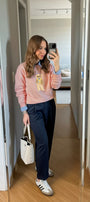 Kadın Oversize Sweatshirt Gentleman Bear Baskılı Pembe – Bisiklet Yaka, 3 İplik Şardonlu