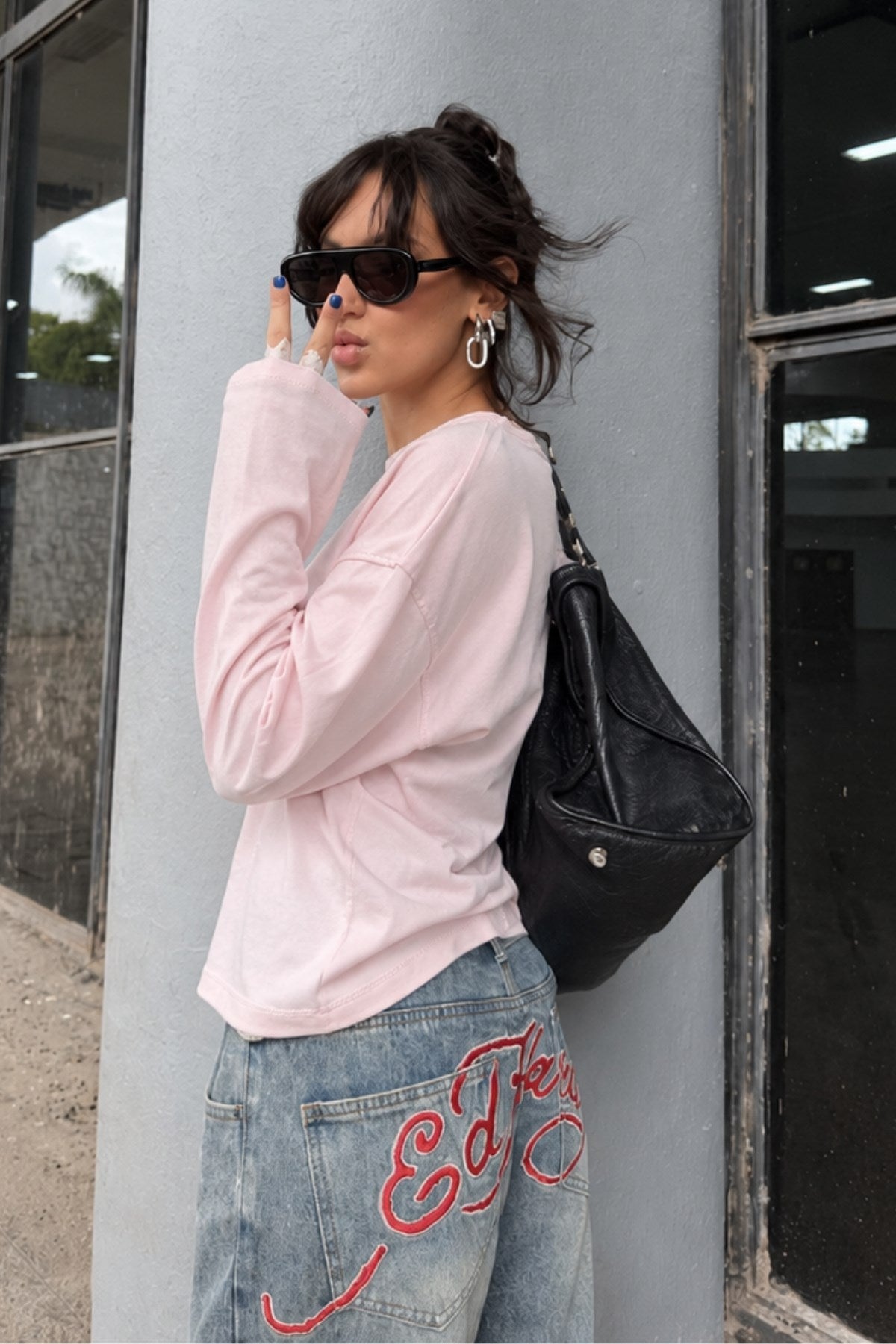 Kadın Regular Fit Uzun Kollu Tişört Basic Pembe – Bisiklet Yaka, %100 Pamuk, Düşük Omuz
