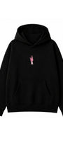 Kadın Oversize Hoodie Pink Kitty Club Baskılı Siyah - Kapüşonlu, Cepli, 3 İplik Polar