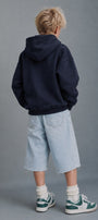 Erkek Çocuk Oversize Basic Hoodie Sweatshirt Lacivert – Kapüşonlu, Kanguru Cepli, 3 İplik Polar