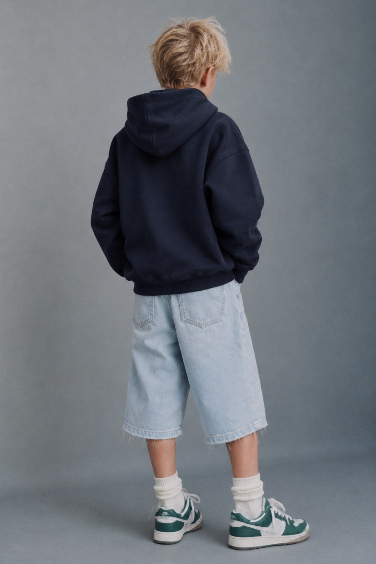 Erkek Çocuk Oversize Basic Hoodie Sweatshirt Lacivert – Kapüşonlu, Kanguru Cepli, 3 İplik Polar