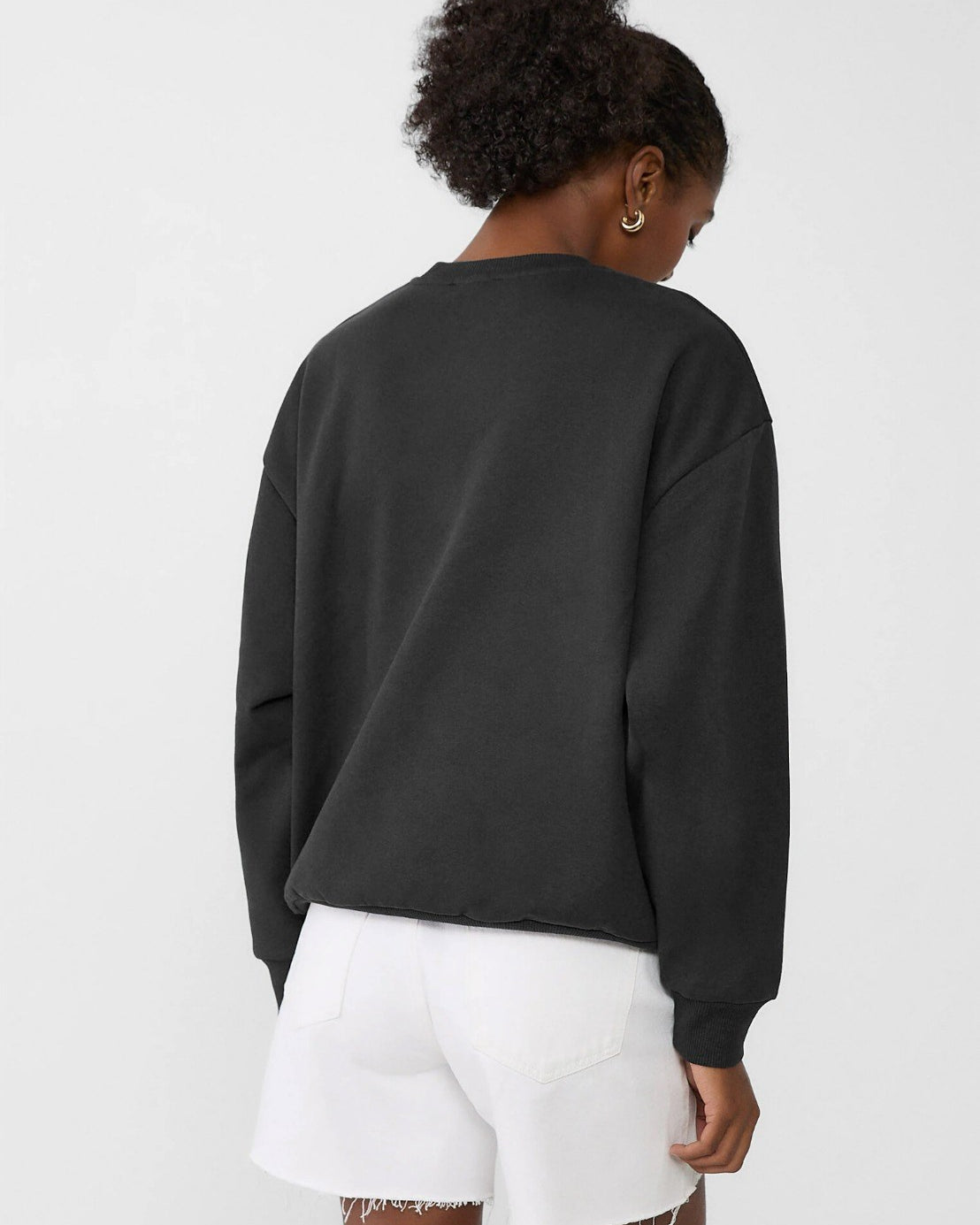 Bisiklet Yaka İçi Polar Manhattan 1984 Yazı Baskılı Siyah Oversize Sweatshirt