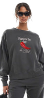 Kadın Oversize Sweatshirt Be Hot Baskılı Füme – Bisiklet Yaka, 3 İplik Şardonlu Polar