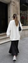 Kadın Oversize Sweatshirt Elbise More Love Baskılı Beyaz – Bisiklet Yaka, 3 İplik Şardonlu Polar