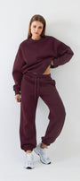 Unisex Oversize Eşofman Takımı Basic Bordo – Bisiklet Yaka, Lastikli Paça, 3 İplik Şardonlu Polar