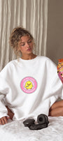 Kadın Oversize Sweatshirt Elbise Dangerous Chick Baskılı Beyaz – Uzun Boy, 3 İplik Şardonlu Polar