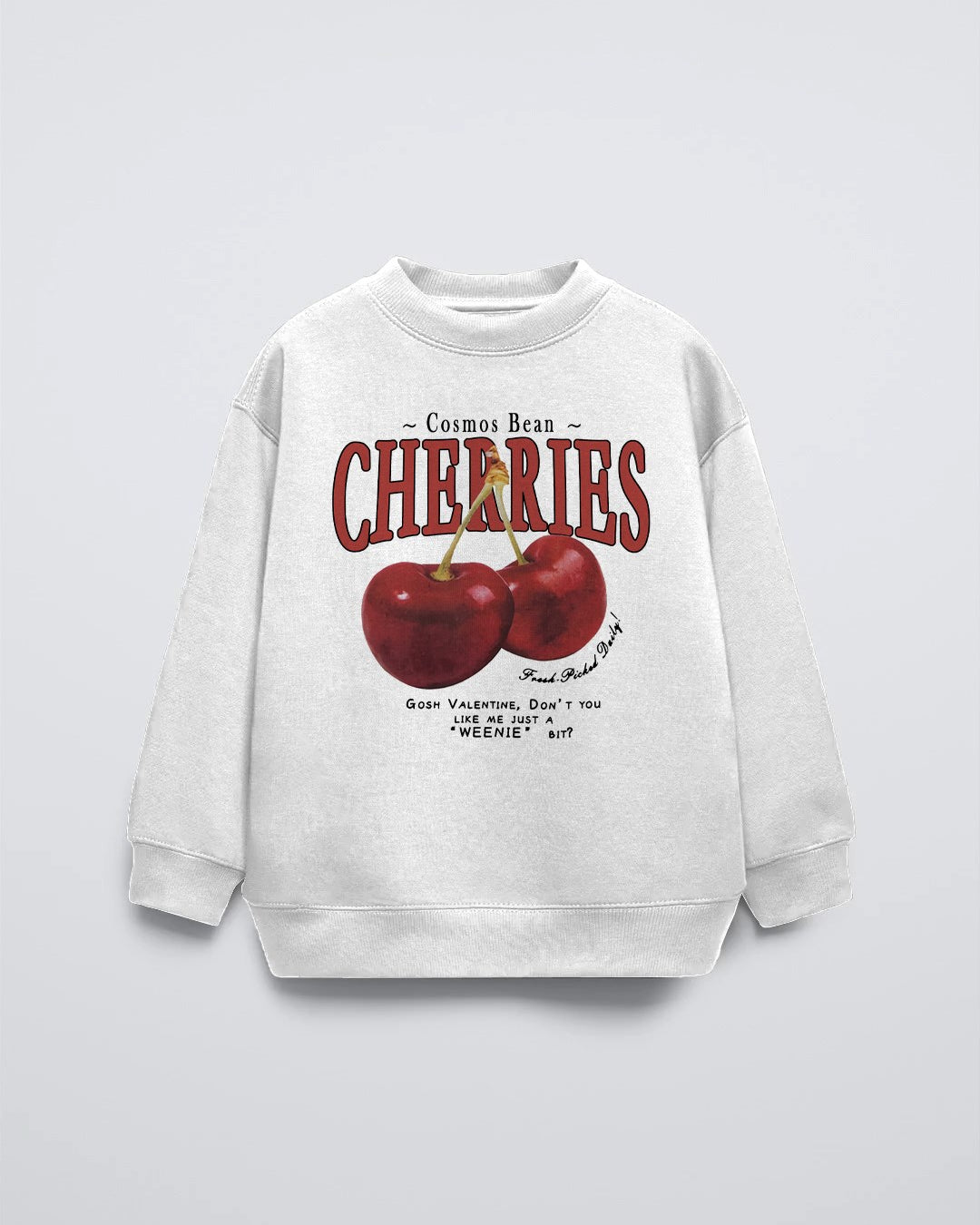 Beyaz Çocuk Cherries Baskılı Bisiklet Yaka Basic Sweatshirt
