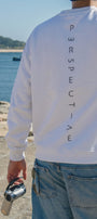 Erkek Oversize Sweatshirt Perspectiv Baskılı Beyaz – Bisiklet Yaka, 3 İplik Şardonlu Polar