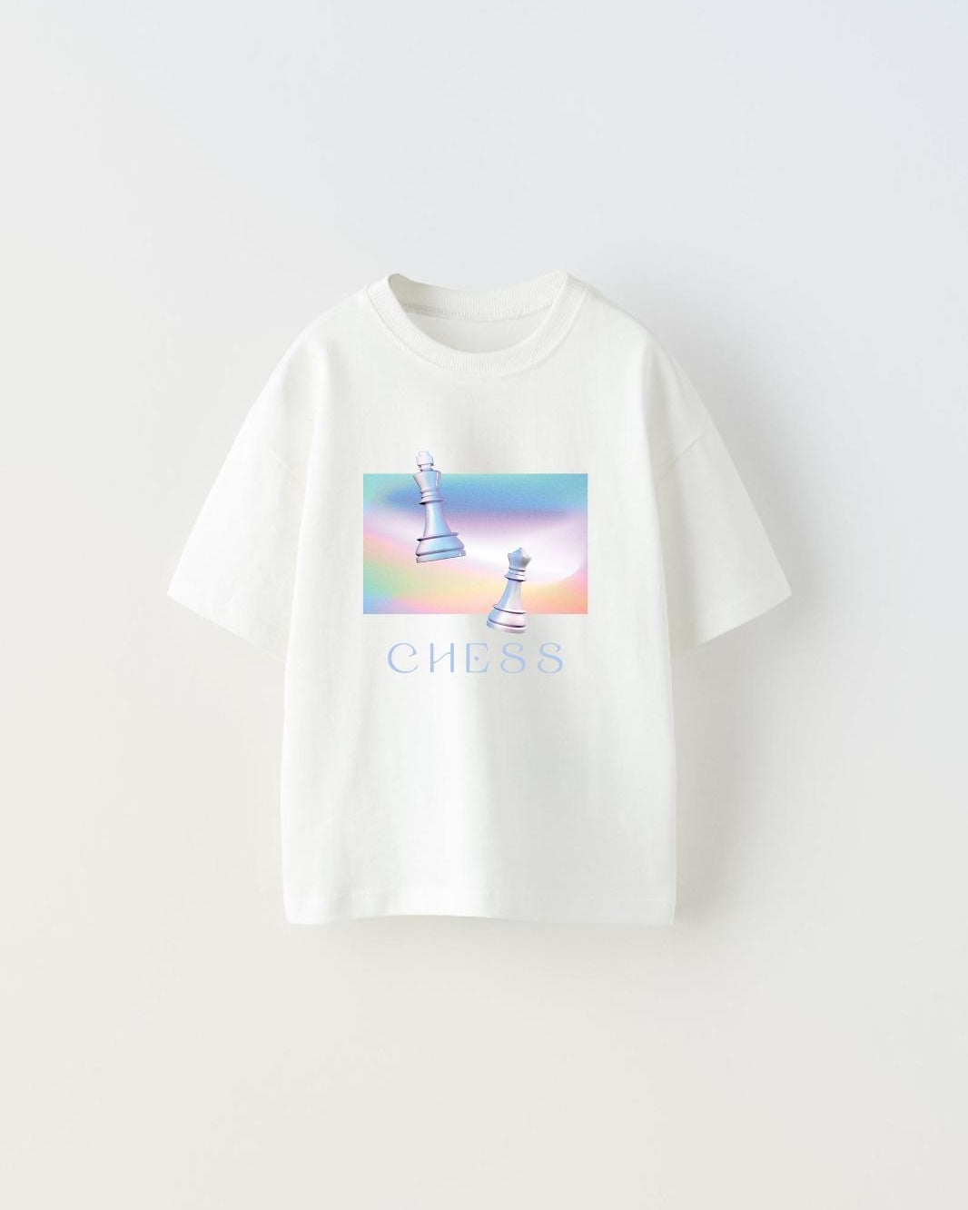 Chess Yazılı  Renkli Satranç Tasarım Baskılı Beyaz Çocuk T-Shirt