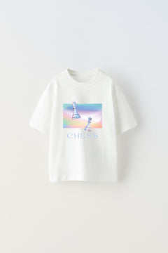 Chess Yazılı  Renkli Satranç Tasarım Baskılı Çocuk T-Shirt