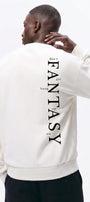 Erkek Oversize Sweatshirt Fantasy Back Baskılı Beyaz – Bisiklet Yaka, 3 İplik Şardonlu Polar