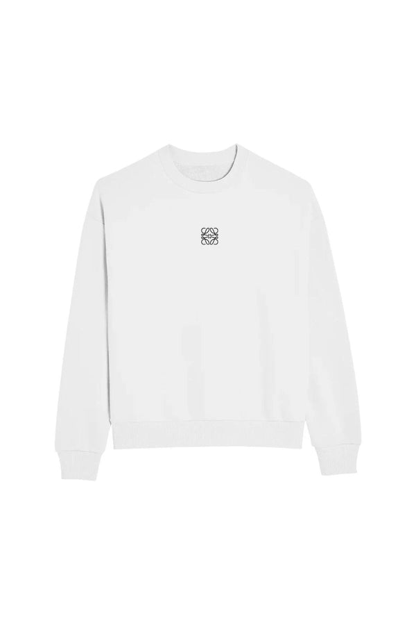 Beyaz Unisex Loewe Yüksek Baskı Bisiklet Yaka Oversize Sweatshirt