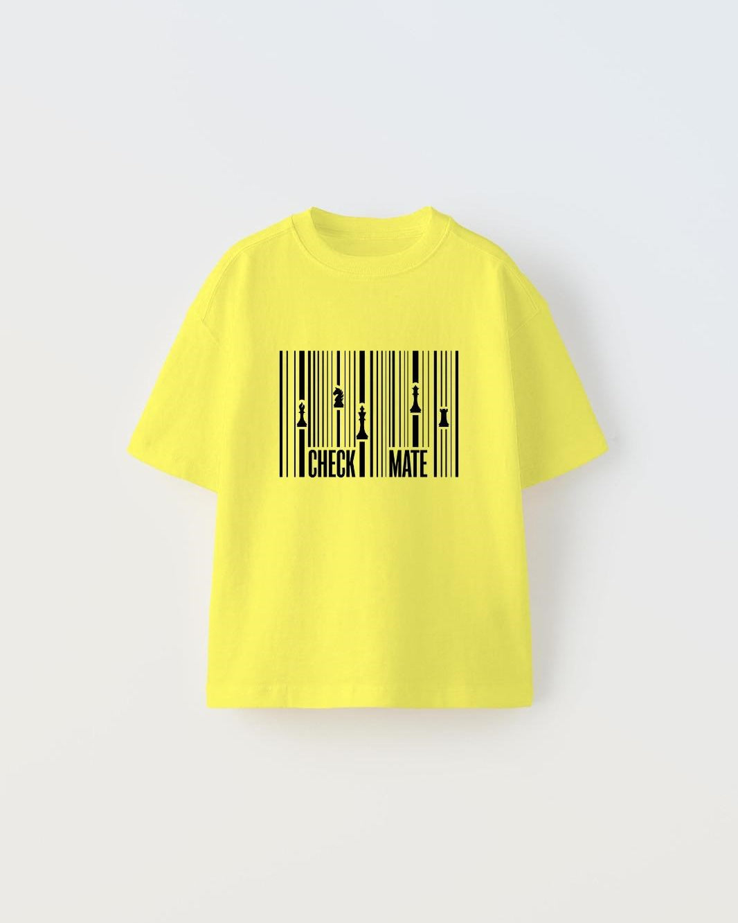 Check Mate Yazılı Satranç Çizgi Tasarım Baskılı Sarı Çocuk T-Shirt