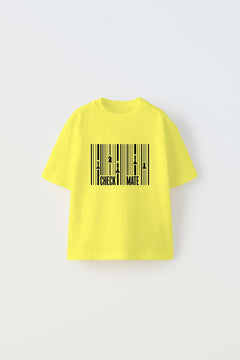 Check Mate Yazılı Satranç Çizgi Tasarım Baskılı Sarı Çocuk T-Shirt