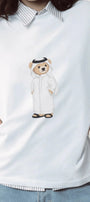 Kadın Oversize Tişört Qatari Bear White Baskılı Beyaz – Bisiklet Yaka, Rahat Kalıp, %100 Pamuk